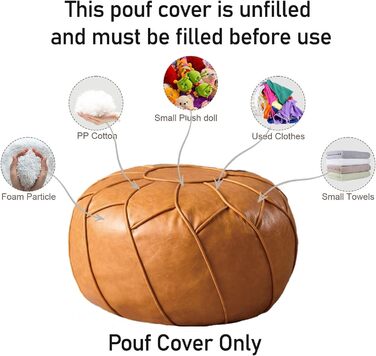 Чохол для пуфа Louis Donn без наповнювача - кругла пуф-подставка з місцем для зберігання, водонепроникне крісло-мішок зі штучної шкіри, підставка для ніг для вітальні, спальні, дитячої кімнати (помаранчевий) Orange-109