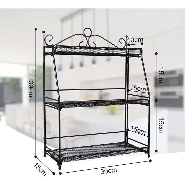 Стійка для спецій Uten, 3-рівнева металева кухонна полиця, складна та міцна, для стільниці, кухні, ванної кімнати, чорного кольору