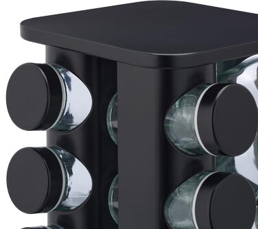 Карусель для спецій Relaxdays з 20 баночками для спецій, включаючи вставку-шейкер, обертова, багаторазова підставка для спецій для кухні, чорна