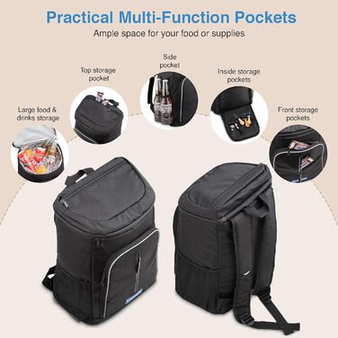 Рюкзак-холодильник об&39ємом 30 л - Ізольована сумка-холодильник, зберігає їжу теплою або холодною - Ідеально підходить для кемпінгу, пікніків та барбекю