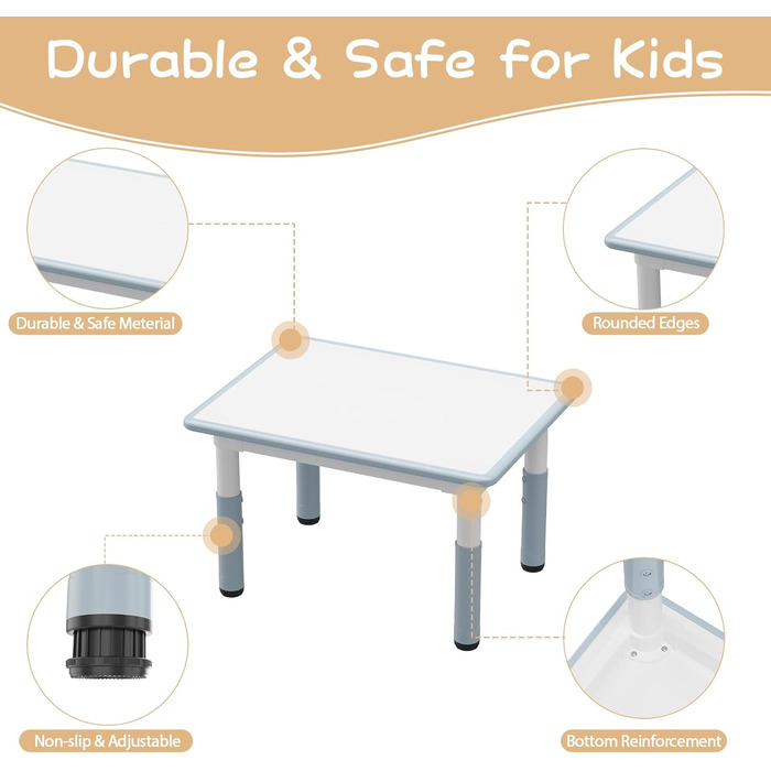 Дитячий стіл з 4 стільцями, дитячий комплект столиків з регульованою висотою для хлопчиків та дівчаток віком від 2 років, дитячий комплект сидіння з письмовим столом у стилі графіті та нековзними ніжками, пластикові дитячі меблі для дитячих кімнат - D Eu-