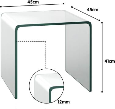 Скляний журнальний столик LIFEZEAL, N-подібний, сучасний скляний приставний столик, прозорий стіл для вітальні, офісу, готелю, макс. 30 кг, 45 x 45 x 41 см