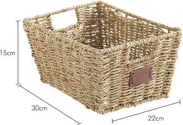 Кошик для зберігання з морської трави VonHaus, 4 плетені кошики Ручно плетені кошики з морської трави для зберігання у ванній кімнаті на полицях Плетені кошики з натуральної морської трави з ручками для ванної кімнати та домашнього офісу, набір з 4 шт.