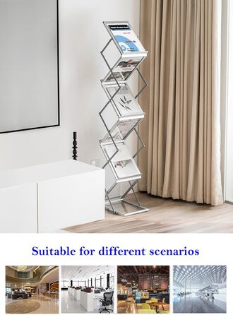 Складана підставка для брошур TUKA-i-AKUT з 6 відділеннями, формат A4, виготовлена з алюмінію/акрилу, включає сумку для перенесення, підставку для літератури, підставку для брошур на підлогу, підставку для журналів, тримач для каталогів, складаний дисплей