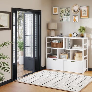 Книжкова полиця Dripex з 2 шухлядами, книжкова шафа з 7 відділеннями з дерева та металевого каркасу, окремостояча кубічна полиця для спальні, вітальні, кабінету, офісу, 33 x 100 x 90 см, біла