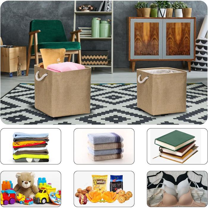Коробка для зберігання, складна коробка (4 шт.) 30x30x30 см тканинний кошик для одягу, іграшок та інструментів (хакі)