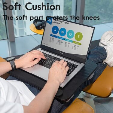 Складаний столик для ноутбука до 16 дюймів з підставкою для планшета, вбудованою подушкою та підтримкою зап'ясть, ідеальний для дому та офісу. Чорний ноутбучний столик на коліна з подушкою.