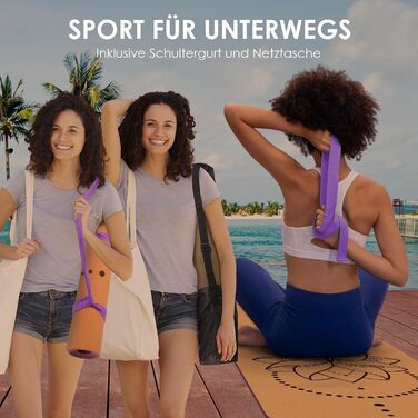 Килимок для йоги з корку, нековзний, унікальний дизайн, надзвичайно товстий натуральний корок, килимок для фітнесу з ТПЕ з сумкою для перенесення та ремінцем, для дому, пілатесу, аеробіки, тренажерного залу та тренувань, фіолетовий лотос