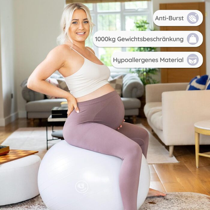 М&39яч для народження BABYGO Набір м&39яча для йоги, роботи та вправ для вагітних, а також книга. Цілі триместру, фізіотерапія вагітності, план пологів та відновлення, включаючи екологічно чисту перлину з захистом від розривів, 65 см 1
