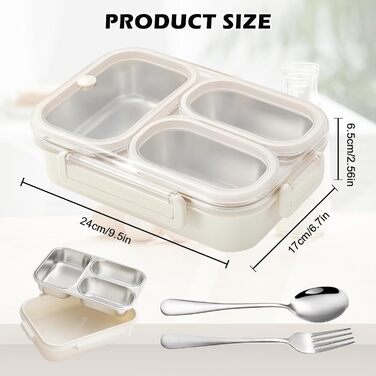 Металева ланч-бокс з двома відділеннями, 1000 мл. Дитячий бенто-бокс з нержавіючої сталі 304, портативний, герметичний контейнер для перекусу з роздільниками, для школи, офісу та подорожей. Розміри 22166,5 см.