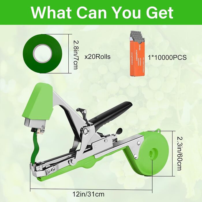 Плоскогубці для обв&39язування рослин, машина для згинання рослин, інструмент для обв&39язування стрічкою, гачки для помідорів, стрічка для обв&39язування лози, стрічкоріз, саджанці малини, набір інструментів для винограду, включаючи 1 коробку скоб та 20 