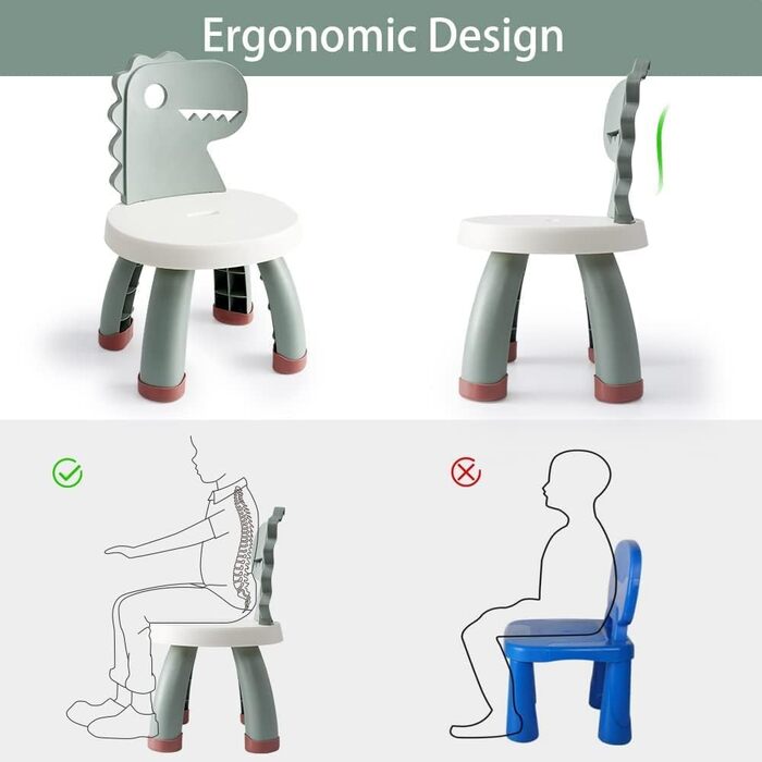 Дитячий стільчик Balama з пластику, дизайн динозавра, зелений, висота сидіння 25,3 см, для використання в приміщенні та на вулиці, без BPA, міцний та легкий