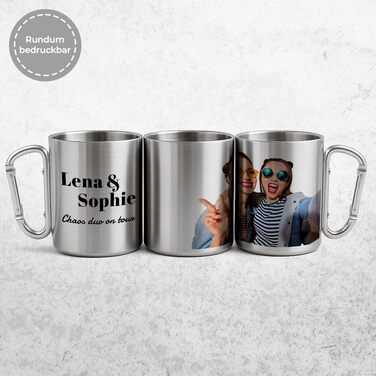 Персоналізована кружка з нержавіючої сталі з карабіном Ідея подарунка 330 мл Кружка Кемпінг Клуби Карнавал, кружка Марді Гра Кружка для клубу Марді Гра Персоналізована Срібна, блискуча