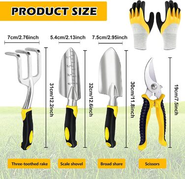Набір садових інструментів 5 в 1 з нержавіючої сталі ручний совок, секатор, граблі, садові рукавички та аксесуари