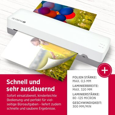 Ламінатор OLYMPIA A 130 A3 Компактний ламінатор для офісу, школи та дому Гаряче ламінування до 320 мм Для ламінувальних пакетів 80125 мікрон Ламінатор A3 та A4 Ламінатор білий та сірий A 130