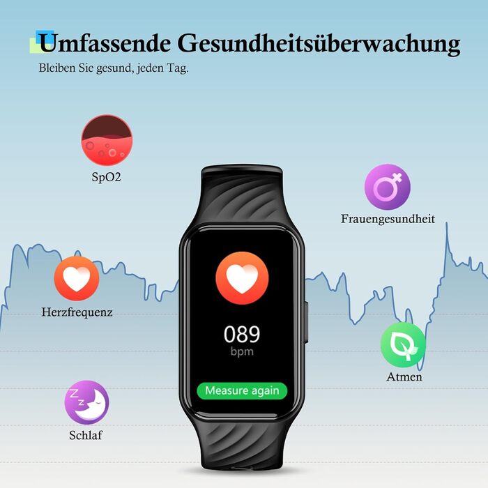 Розумний годинник IOWODO для жінок та чоловіків Кольоровий дисплей 1,47 дюйма Спортивні режими та водонепроникність IP68 Цілодобовий аналіз серцевого ритму та сну Крокомір та трекер активності Підсвічування 2 чорних ремінці для годинника