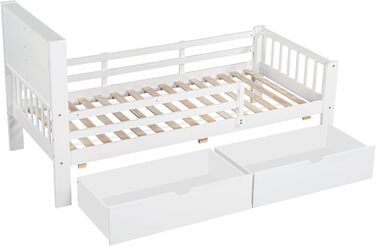 Дитяче ліжко 90x200, дерев&39яне ліжко з шухлядами та дошкою для малювання, узголів&39я з книжковою полицею та поручнями, ліжко з рейковою основою та місцем для зберігання речей, дитяче ліжко, функціональне ліжко, дерев&39яний каркас ліжка, без матраца, б