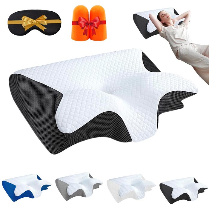 Подушка Curosleep, ергономічна ортопедична подушка для шиї з піни з ефектом пам&39яті, ергономічна подушка для голови для полегшення болю в шиї, для сну на спині, боці та животі, яку можна прати, прохолодна наволочка (чорна)