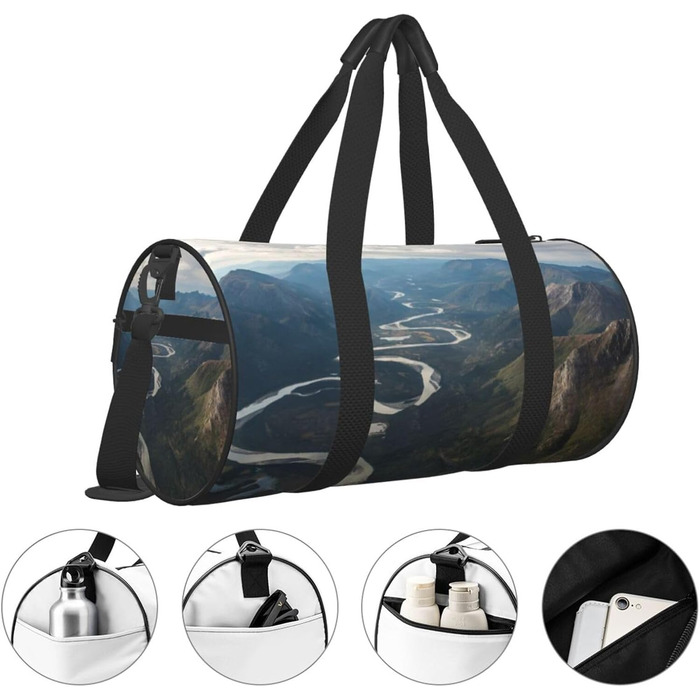 Спортивна сумка для подорожей, туристична сумка з принтом, сумка на нічліг, чорна, універсальний розмір