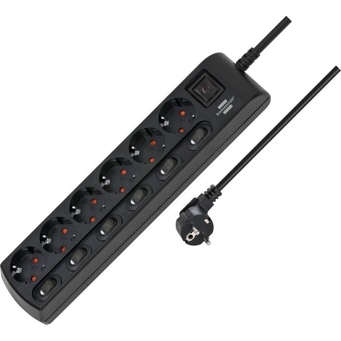 Розеткова планка Brennenstuhl індивідуально перемикається 6-шляхова з 2-полюсними вимикачами (розеткова планка з головним вимикаче