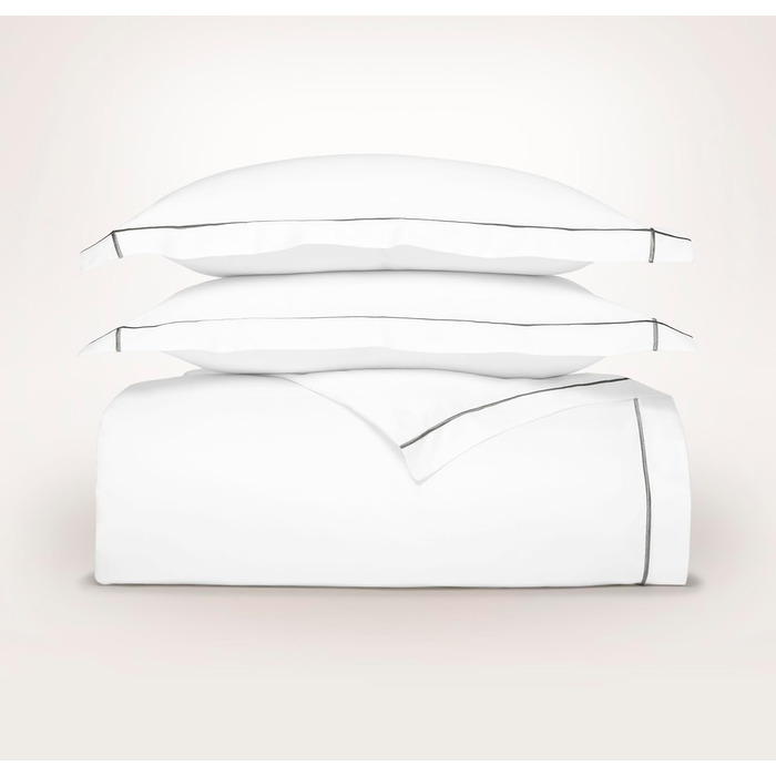 Комплект постільної білизни з вишивкою BOLL & BRANCH Signature - ліжко розміру King/Cal King, білий/кам'яний сірий, 100 органічна