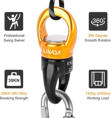 Гойдалки поворотні 30 кН Найбезпечніший поворотний пристрій гойдалки спінер карабін поворотний альпіністський мотузковий поворотний для веб-гойдалки гамак