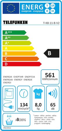 Сушарка Telefunken T-K8-11-B-V2 до 8 кг з 15 програмами, захистом від складок і реверсуванням барабана, біла