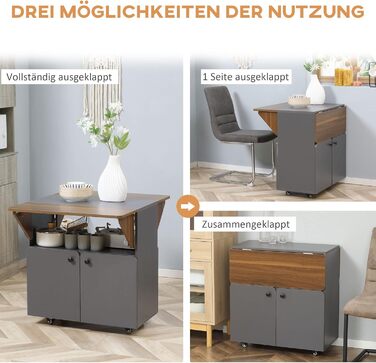 Розкладний обідній стіл HOMCOM, мобільний кухонний стіл для 2-4 осіб, розкладний стіл на колесах, місце для зберігання, обідній стіл для невеликих приміщень, їдальня 70 x 83 x 75 см, світло-сірий темно-коричневий