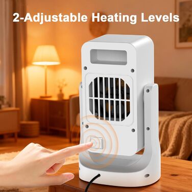 Енергозберігаючий тихий міні-вентиляторний обігрівач Qoosea потужністю 900 Вт, електричний обігрівач кімнати з керамічним нагрівальним елементом, 2 режими, швидке нагрівання 3S, PTC-обігрівач, електричний вентиляторний обігрівач для офісу та дому (білий)