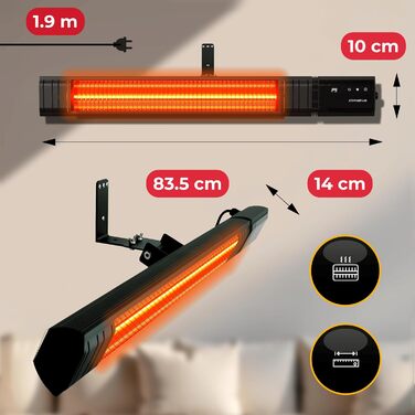 Інфрачервоний обігрівач RAY 2500 Вт, 9 рівнів регулювання, чорний