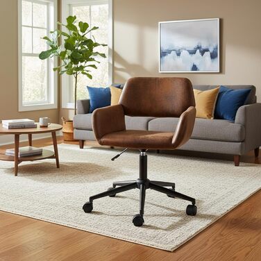 Вінтажне офісне крісло з підлокітниками, поворотне на 360, регульована висота 4555 см, під коричневу шкіру, з колесами для домашнього офісу