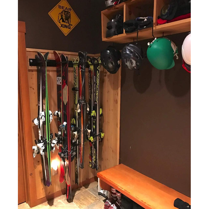 Настінне кріплення для лиж StoreYourBoard для 8 пар лижних стійок для дому та гаража, виготовлене зі сталі (чорне) 8 лиж