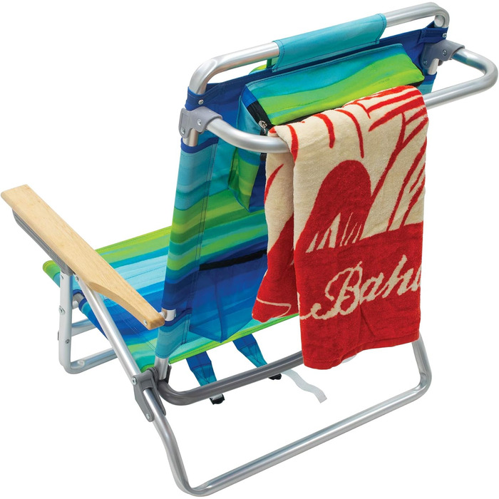 Рюкзак Tommy Bahama Classic Flat, 2 шт., 5 позицій, з кулером та тримачем для напоїв, портативний складний пляжний стілець для засмаги, синій/зелений, синій/зелений, 23&39 x 25,25&39 x 31,5&39