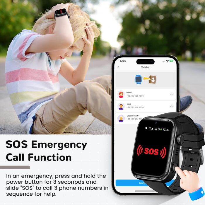 Новий смарт-годинник 2026 року для дітей з відеодзвінками та телефоном, дитячий годинник з голосовим чатом/WhatsApp/WiFi/SOS/SMS/GPS/шкільним режимом/крокоміром/будильником, смарт-годинник для дітей дівчаток/хлопчиків чорного кольору 4-14 років