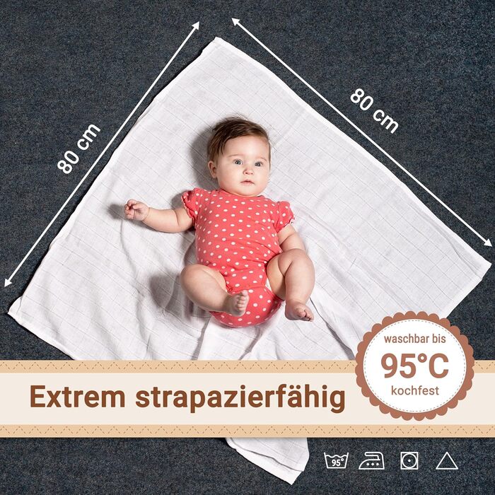 Набір з 10 муслінових серветок для відрижки розміром 80x80 см з бавовни - приємні для шкіри муслінові серветки - особливо м'які та