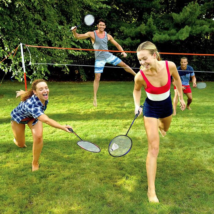 Набір ракеток для бадмінтону KH Badminton Set для 2-4 гравців, для дорослих та дітей, легкий та стабільний, ракетка, волан та сумка для перенесення в комплекті, чорний, червоний, синій (2 гравці)