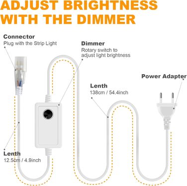 Неонова світлодіодна стрічка диммер адаптер з розеткою , білий, 230V