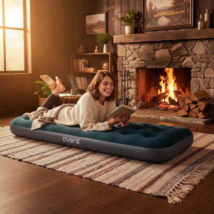Надувний матрац AVENLI, надувне ліжко для кемпінгу з вбудованим ножним насосом для 1 особи, 1973x22 см, надувний матрац, гостьове ліжко, м&39яка спальна поверхня з флокованим чохлом, дорожнє ліжко для кемпінгу та дому