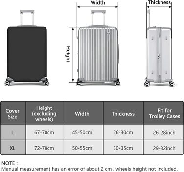 Еластичний чохол для дорожнього багажу, 26-28-дюймовий чохол для багажу, захисний чохол для дорожнього багажу, включаючи багажну бирку*1 багажний ремінь*1 (L, чорний) 2 Чорний L (26-28 дюймів)