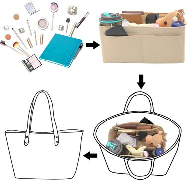 Органайзер для жіночих сумок Heavyoff, фетрових сумок Внутрішні сумки Багатофункціональні сумки Сумка для покупок з брелоком сіра,