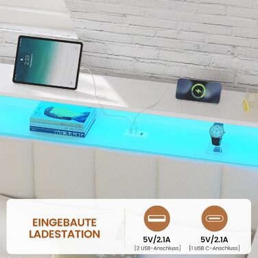 М&39яке ліжко/диван-ліжко 90x200 зі світлодіодним освітленням, зарядною станцією, кушеткою, дитячим ліжком з 2 шухлядами та металевим рейковим каркасом, узголів&39ям з місцем для зберігання, відкритими полицями, шафою, біле 90 x 200 см