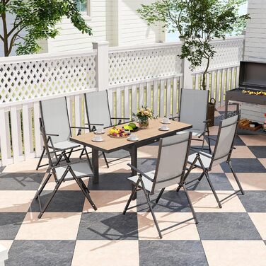 Розсувний садовий стіл Outsunny, алюміній, 80/160x80 см, водонепроникний, нековзний, фуршетний стіл, кемпінговий стіл на 6 осіб, стіл для патіо, обідній стіл на вулиці для саду, тераси, балкона, натуральне дерево