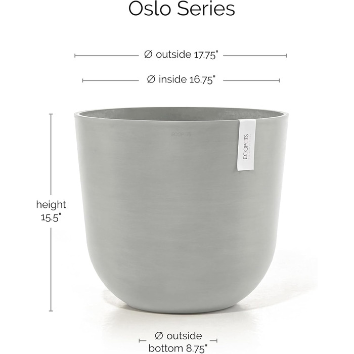 Горщик для рослин Ashortwalk Oslo Bell з переробленого пластику (Ø 25 см x В 21,8 см) (біло-сірий) Вуличні квіткові горщики Всепогодні квіткові горщики (Біло-сірий, 46,6 x 45 x 39,2 см) 45 см Біло-сірий