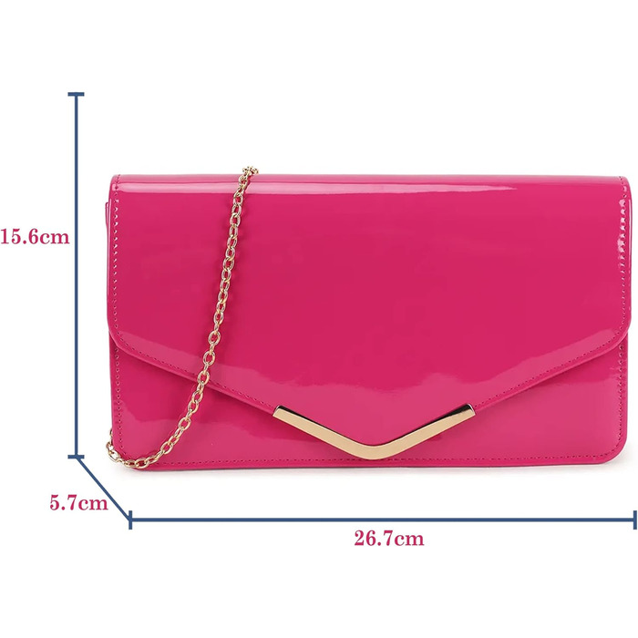 Сумка-клатч з лакованої шкіри, для нареченої, весілля, вечірки, святкової події, гаманець, сумка на ланцюжку, середнього розміру, фуксія, 9