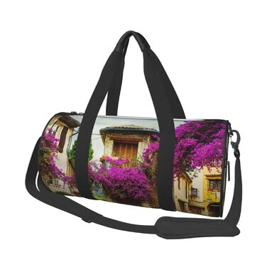 Спортивна сумка, дорожня сумка, з принтом прованського старого міста, сумка на нічліг, чорна, універсальний розмір, сумка для подорожей