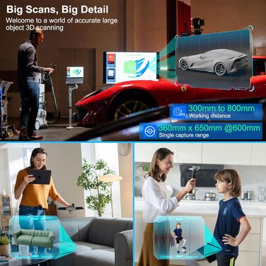 Сканер Revopoint Range, точність сканування 0,1 мм, швидкість сканування 18 кадрів в секунду, одна область сканування 360 мм x 650