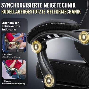 Ігрове крісло GTPLAYER, ергономічне ігрове крісло з підставкою для ніг, офісне крісло з регульованою висотою та подушками для голови та попереку, обертове крісло з чорної штучної шкіри