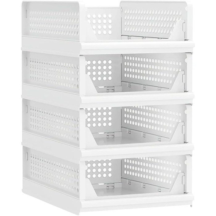 Органайзер для шафи-купе, штабелювана коробка для зберігання одягу, ковдр та іграшок, 33,5 x 43 x 56 см, 4 (2 шт.) - Білий 33,5 x 43 x 56 см, 4 шт. (2 шт.) Білий