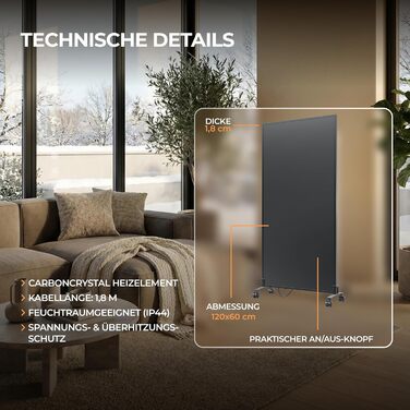 Інфрачервоний обігрівач BR Bringer, окремостоячий пристрій - 1000 Вт - Енергозберігаючий - Мобільний електричний обігрівач на ніжках на колесах - Сертифіковано TV та GS - Німецький бренд якості (чорний) Чорний 1000 Вт