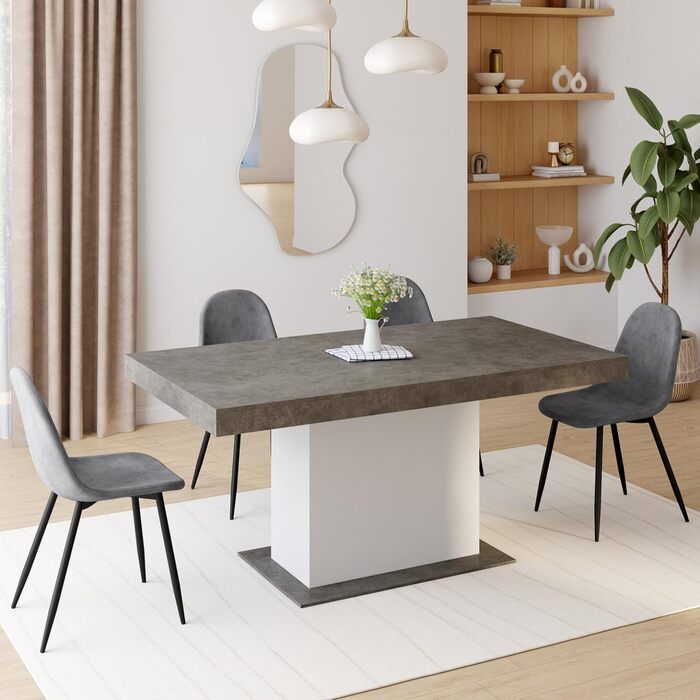 Розкладний прямокутний обідній стіл Eden, на 6-10 осіб, бетонний та білий, 160-200 см